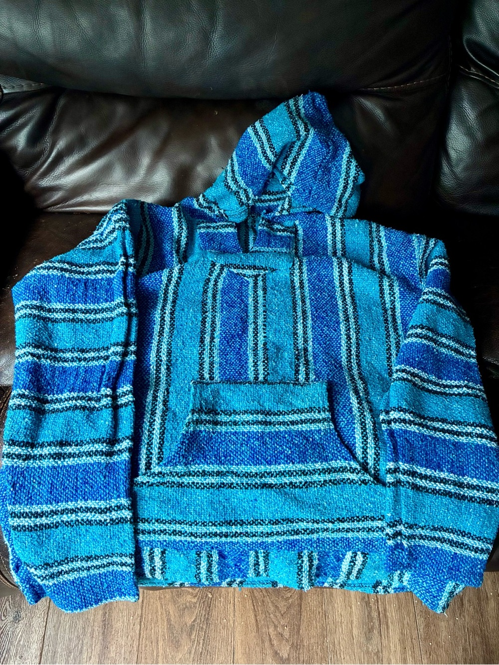 Men's Blue Striped Baja Hoodie Sweater